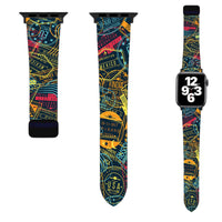 Thumbnail for Dark Coloured Passport Stamps Designed Soft Silicone Apple Watch Bands