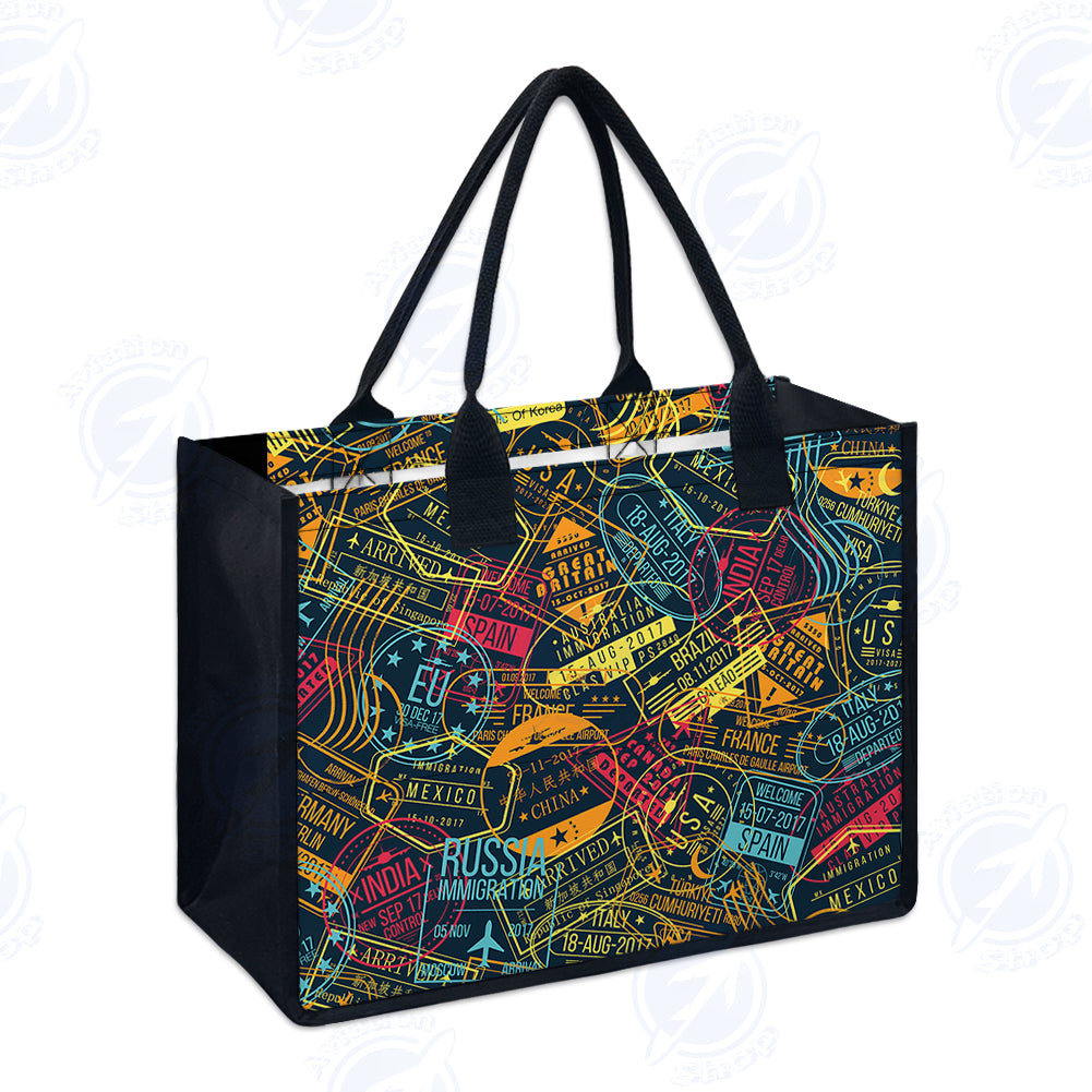 Dark Coloured Passport Stamps Designed Special Canvas Bags