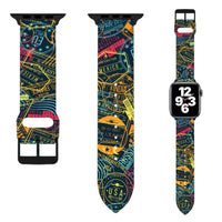 Thumbnail for Dark Coloured Passport Stamps Designed Soft Silicone Apple Watch Bands