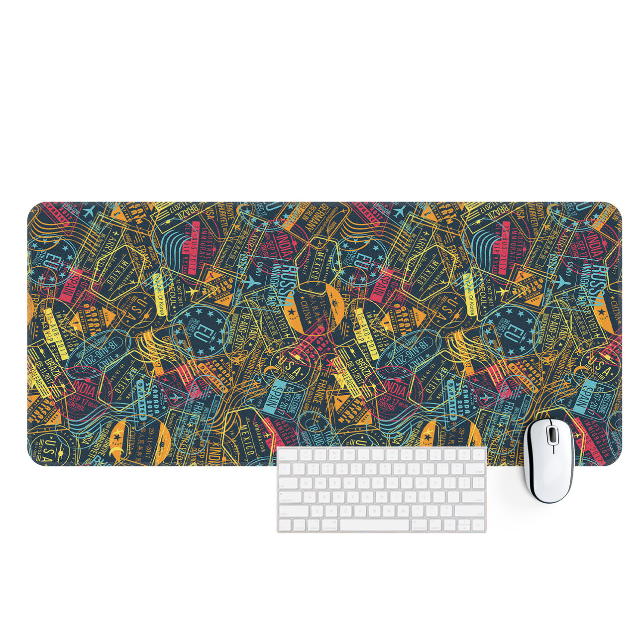 Dark Coloured Passport Stamps Designed Desk Mats