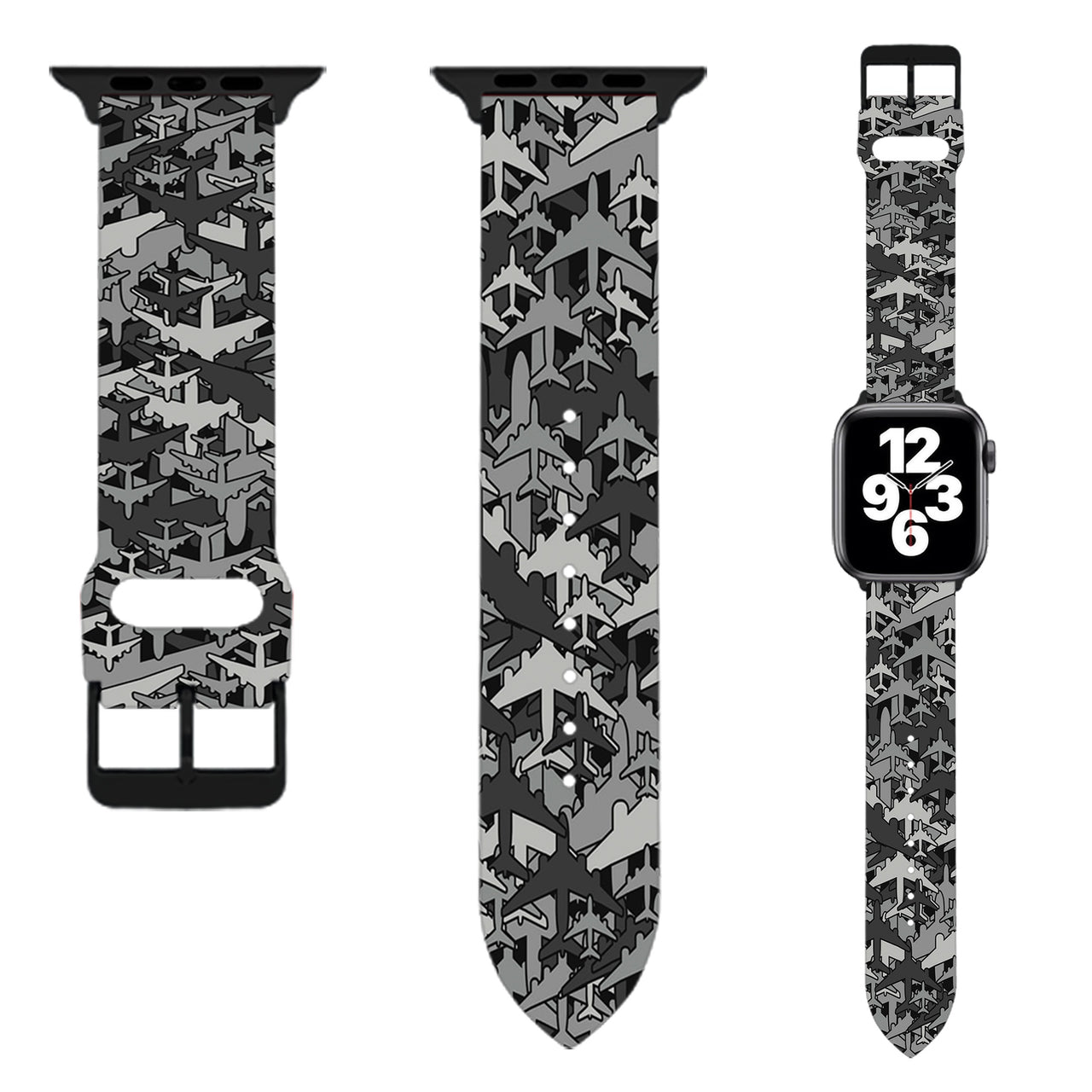 Dark Coloured Seamless Airplanes Designed Soft Silicone Apple Watch Bands