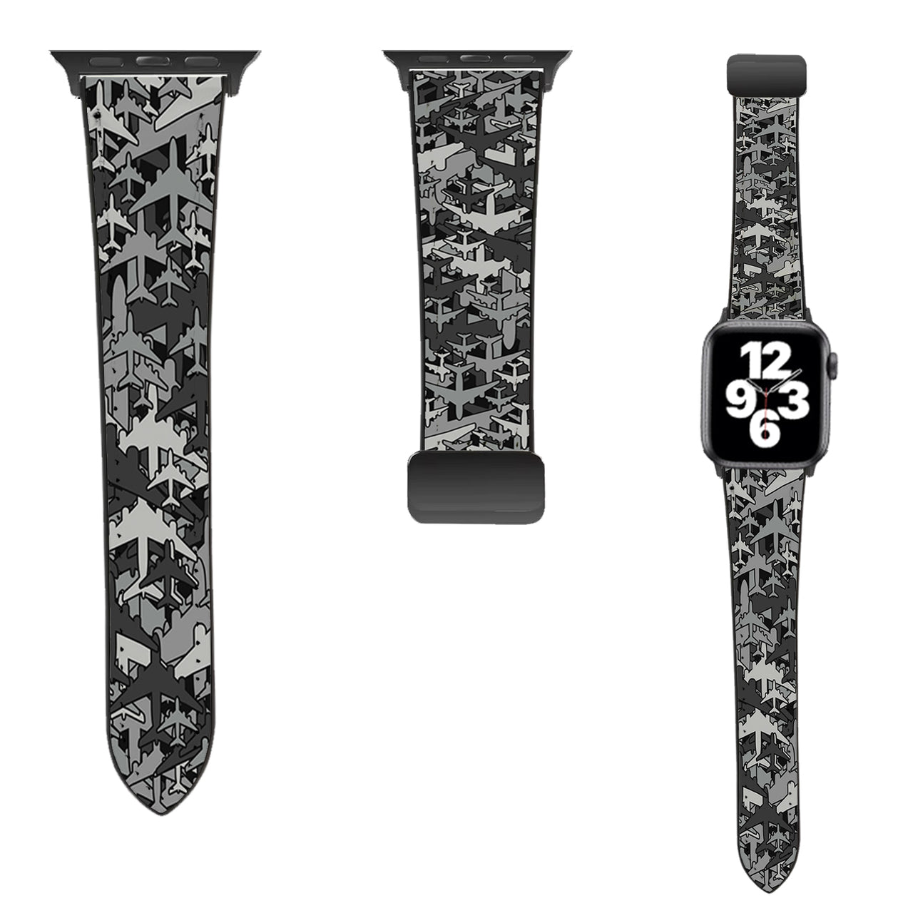 Dark Coloured Seamless Airplanes Designed Leather Apple Watch Straps