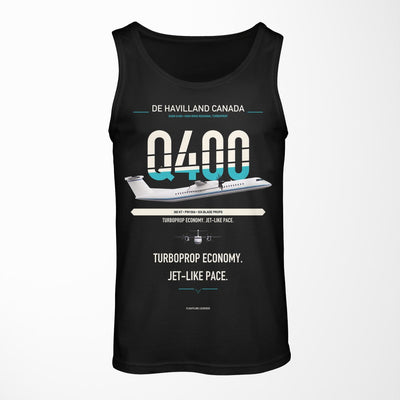 De Havilland Dash 8-400 design on black tank top