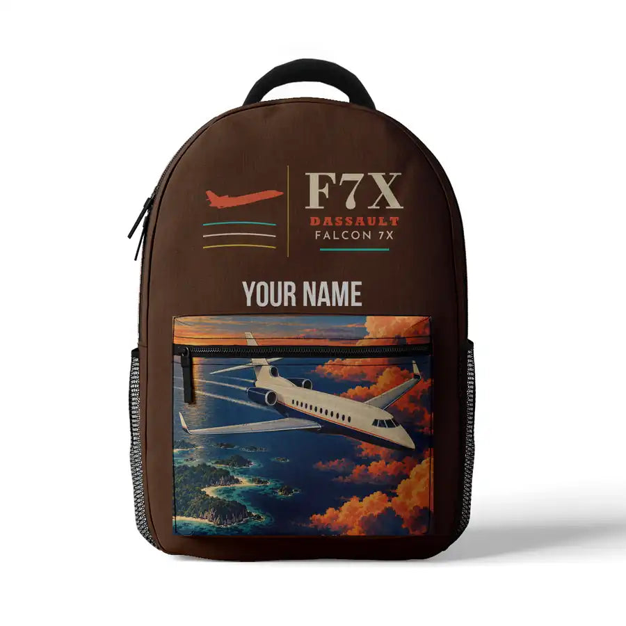 Dassault Falcon 7X - 3D Backpack - Brown + Name
