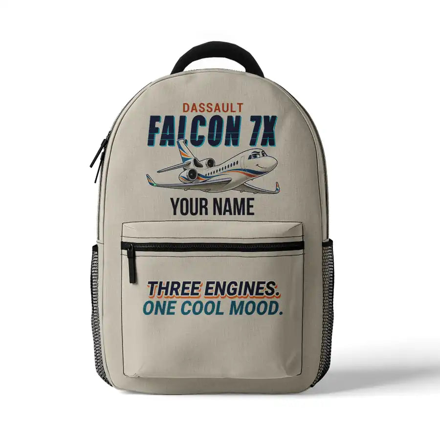 Dassault Falcon 7X - 3D Backpack - Cartoon + Name - Beige