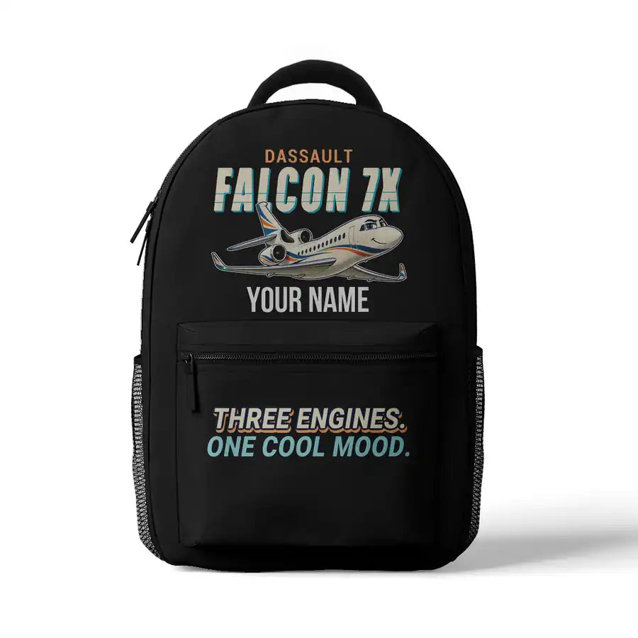Dassault Falcon 7X - 3D Backpack - Cartoon + Name - Black