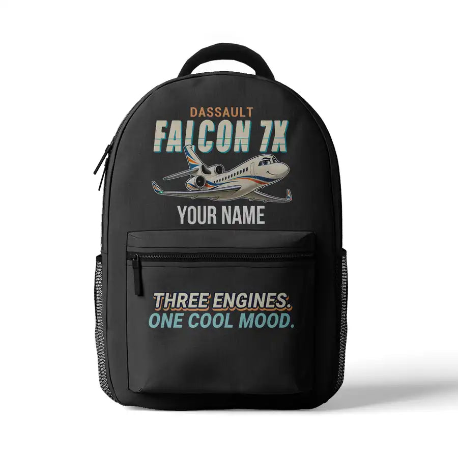 Dassault Falcon 7X - 3D Backpack - Cartoon + Name - Gray