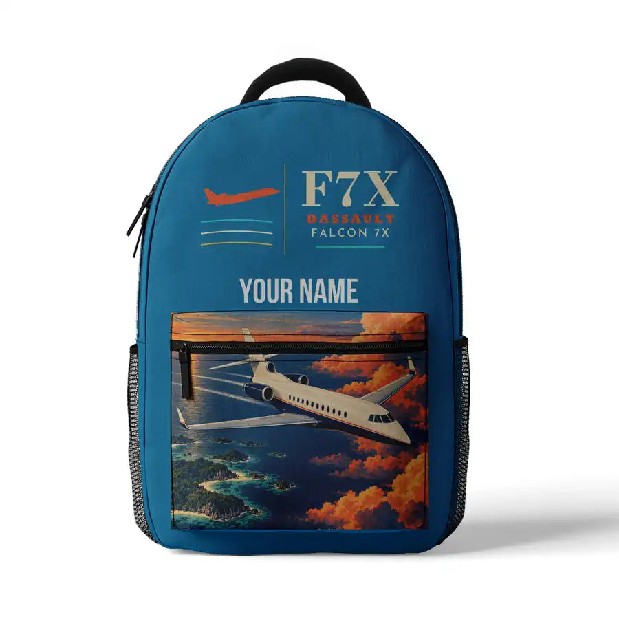 Dassault Falcon 7X - 3D Backpack - Light Blue + Name