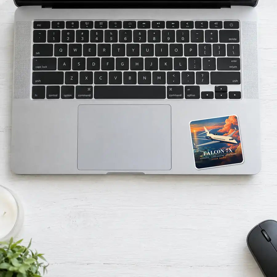 Dassault Falcon 7X - 3D + Name - Square Sticker - Laptop