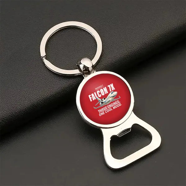 Dassault Falcon 7X - Cartoon - Bottle Opener Key Chain - Red