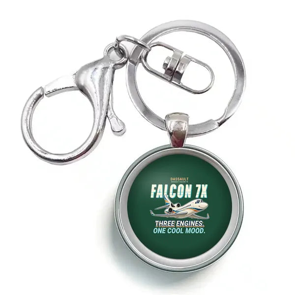 Dassault Falcon 7X - Cartoon - Circle Key Chain - Dark Green