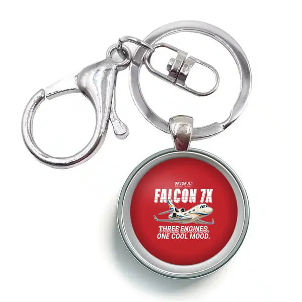 Dassault Falcon 7X - Cartoon - Circle Key Chain - Red