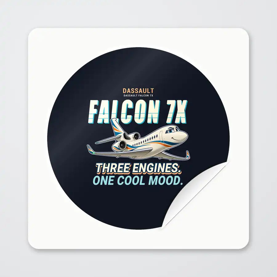 Dassault Falcon 7X - Cartoon - Circle Sticker - Peel