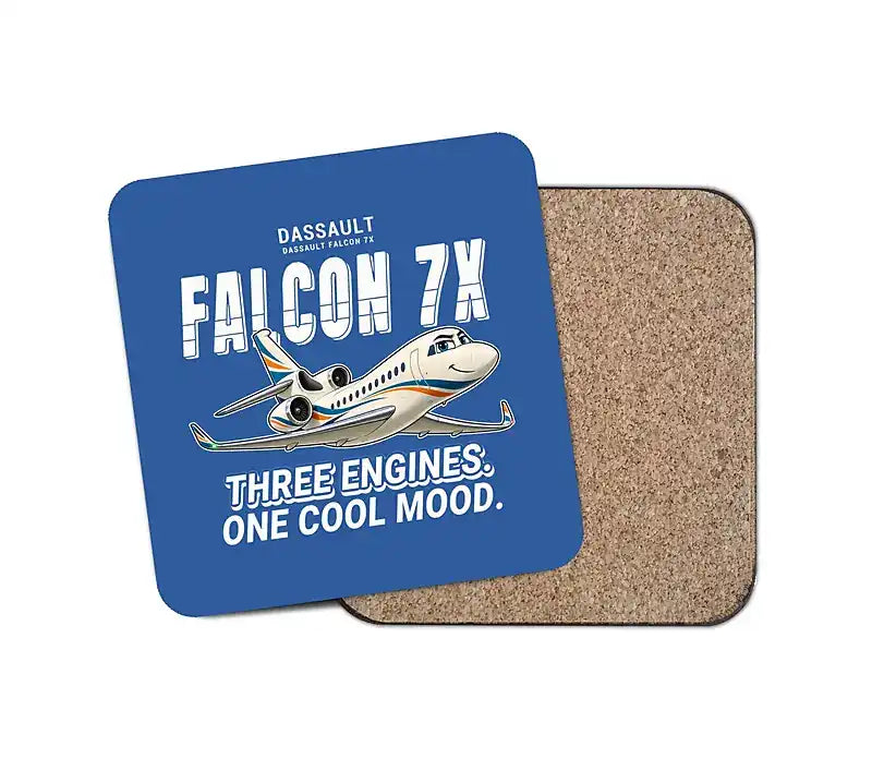 Dassault Falcon 7X - Cartoon - Coaster - Blue