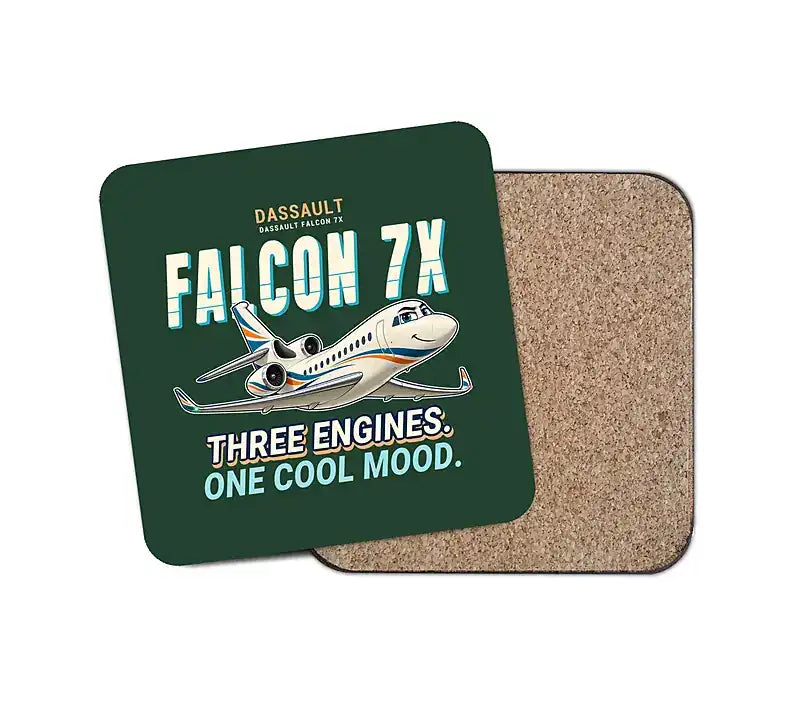 Dassault Falcon 7X - Cartoon - Coaster - Dark Green
