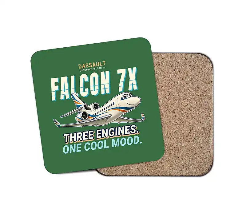 Dassault Falcon 7X - Cartoon - Coaster - Green