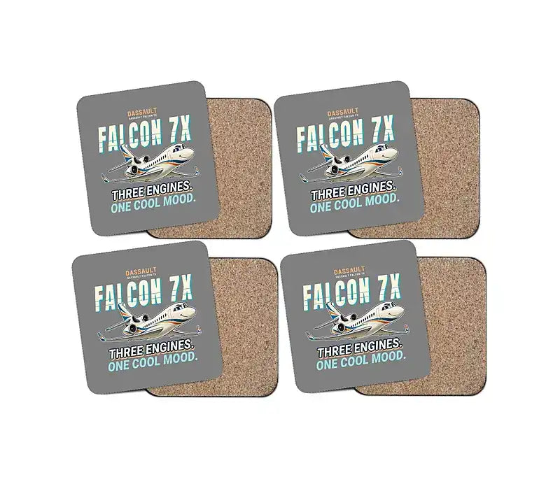 Dassault Falcon 7X - Cartoon - Coaster Set - Gray