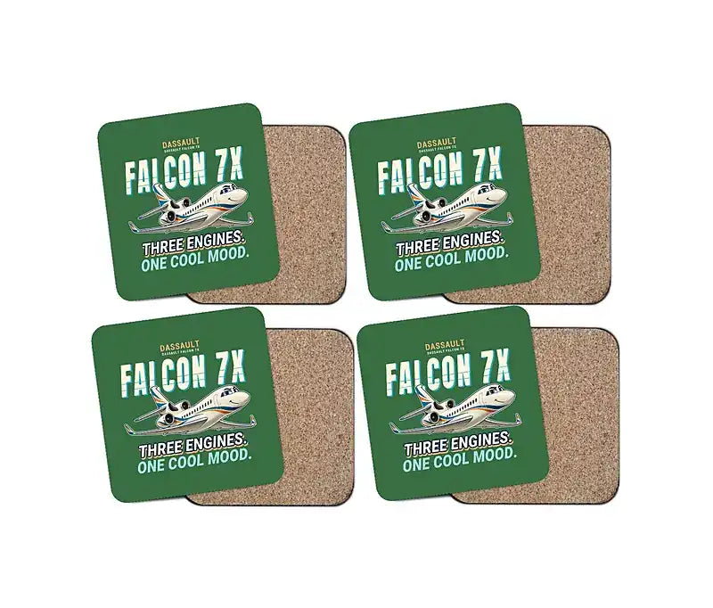 Dassault Falcon 7X - Cartoon - Coaster Set - Green