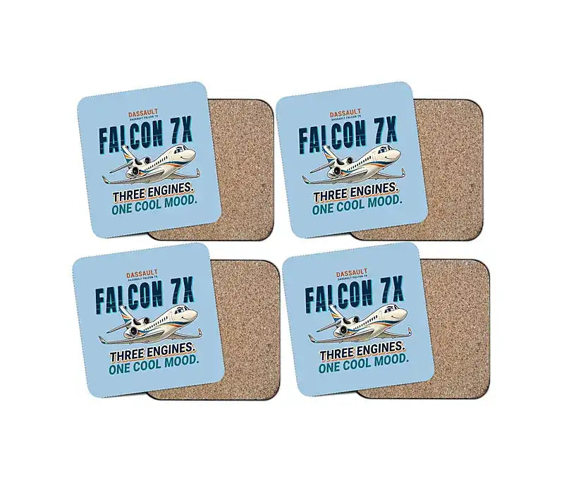 Dassault Falcon 7X - Cartoon - Coaster Set - Light Blue