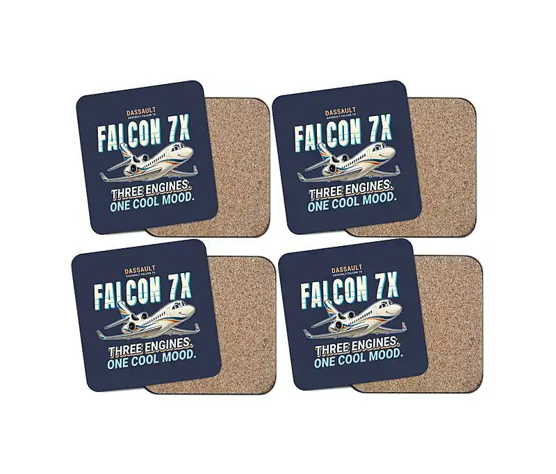 Dassault Falcon 7X - Cartoon - Coaster Set - Navy Blue