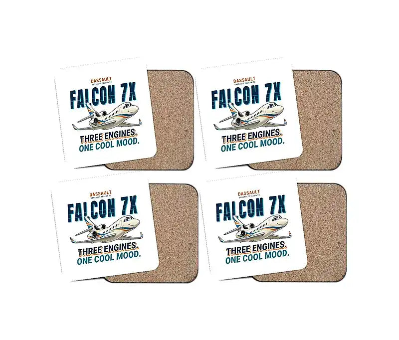 Dassault Falcon 7X - Cartoon - Coaster Set - White