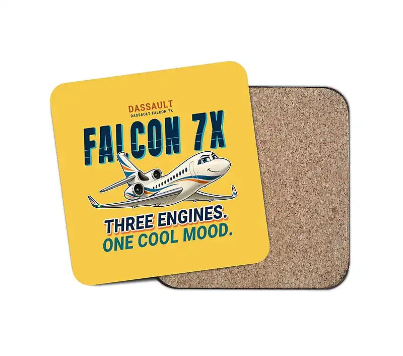 Dassault Falcon 7X - Cartoon - Coaster - Yellow