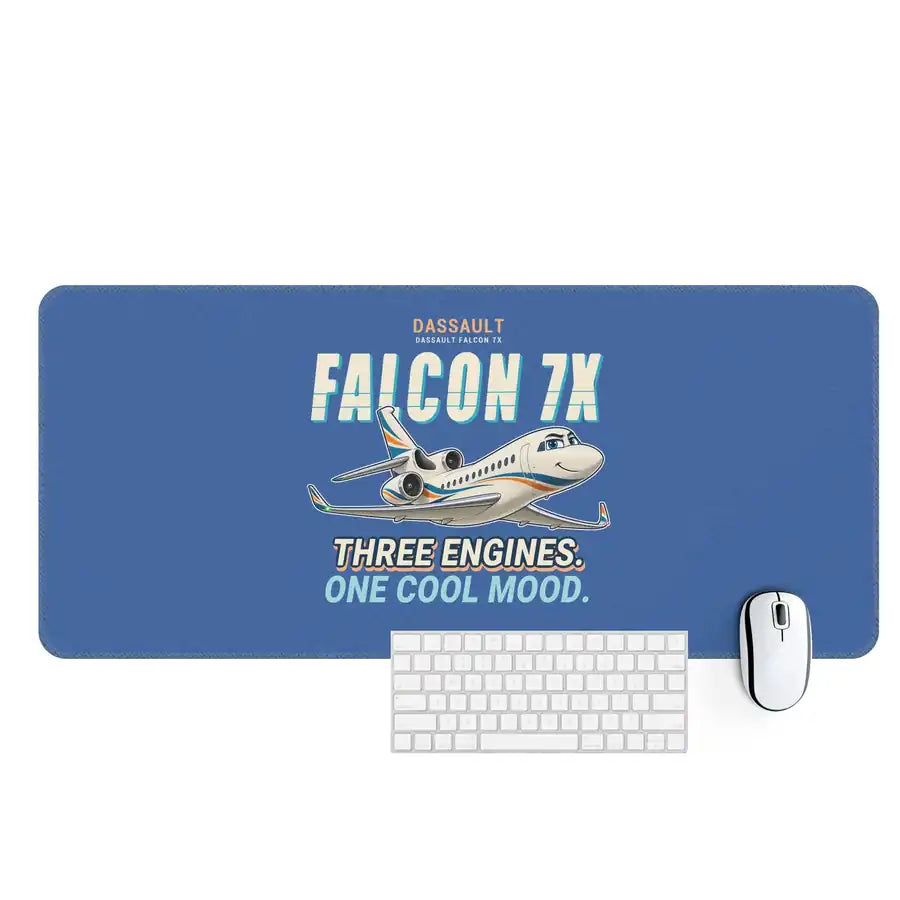 Dassault Falcon 7X - Cartoon - Desk Mat - Blue