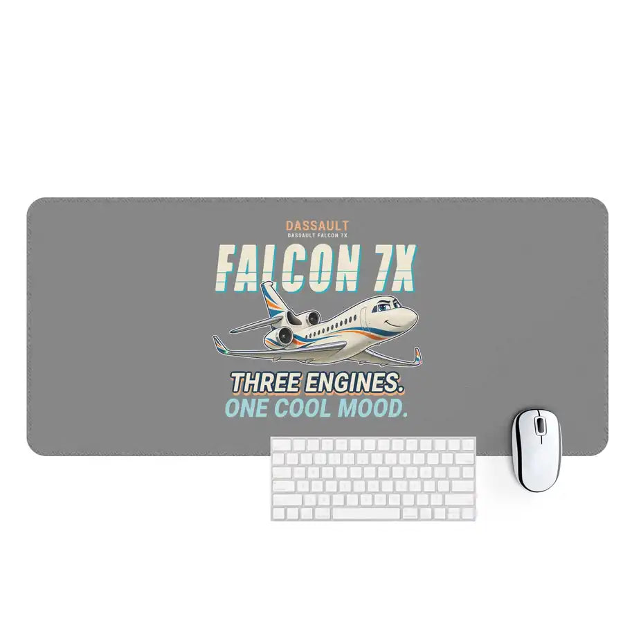 Dassault Falcon 7X - Cartoon - Desk Mat - Gray