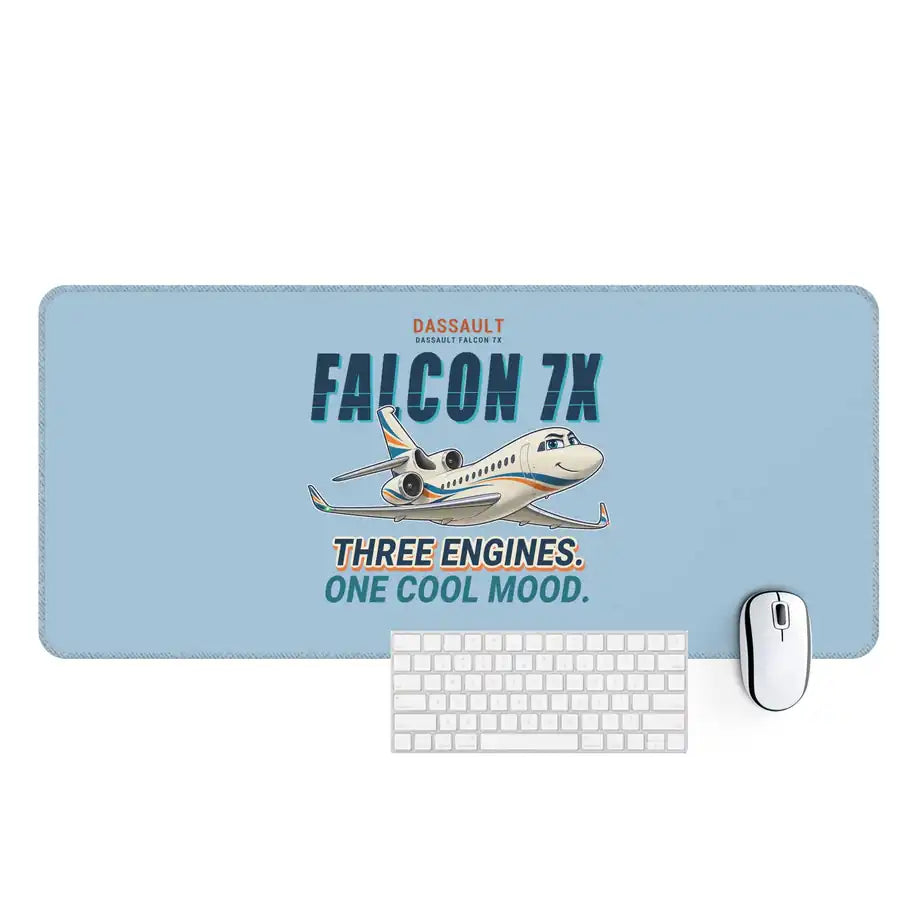 Dassault Falcon 7X - Cartoon - Desk Mat - Light Blue
