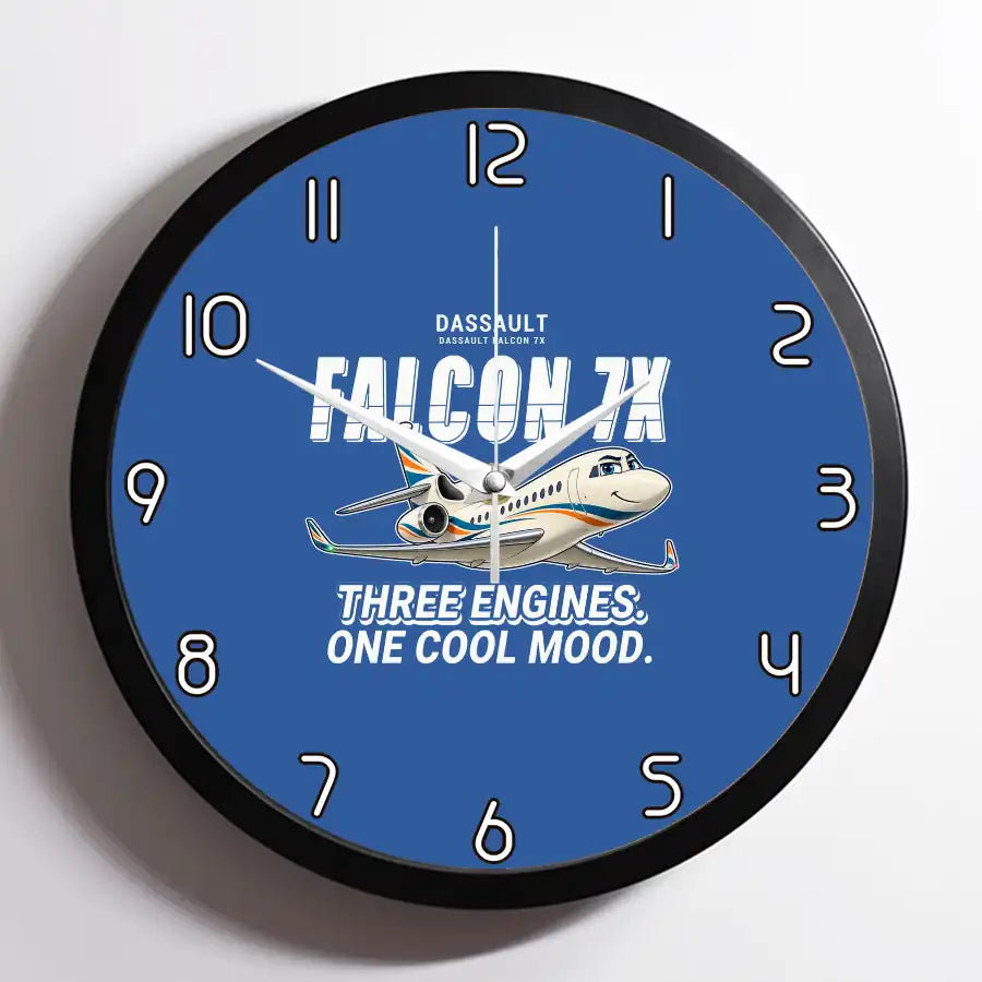 Dassault Falcon 7X - Cartoon - Framed - Blue