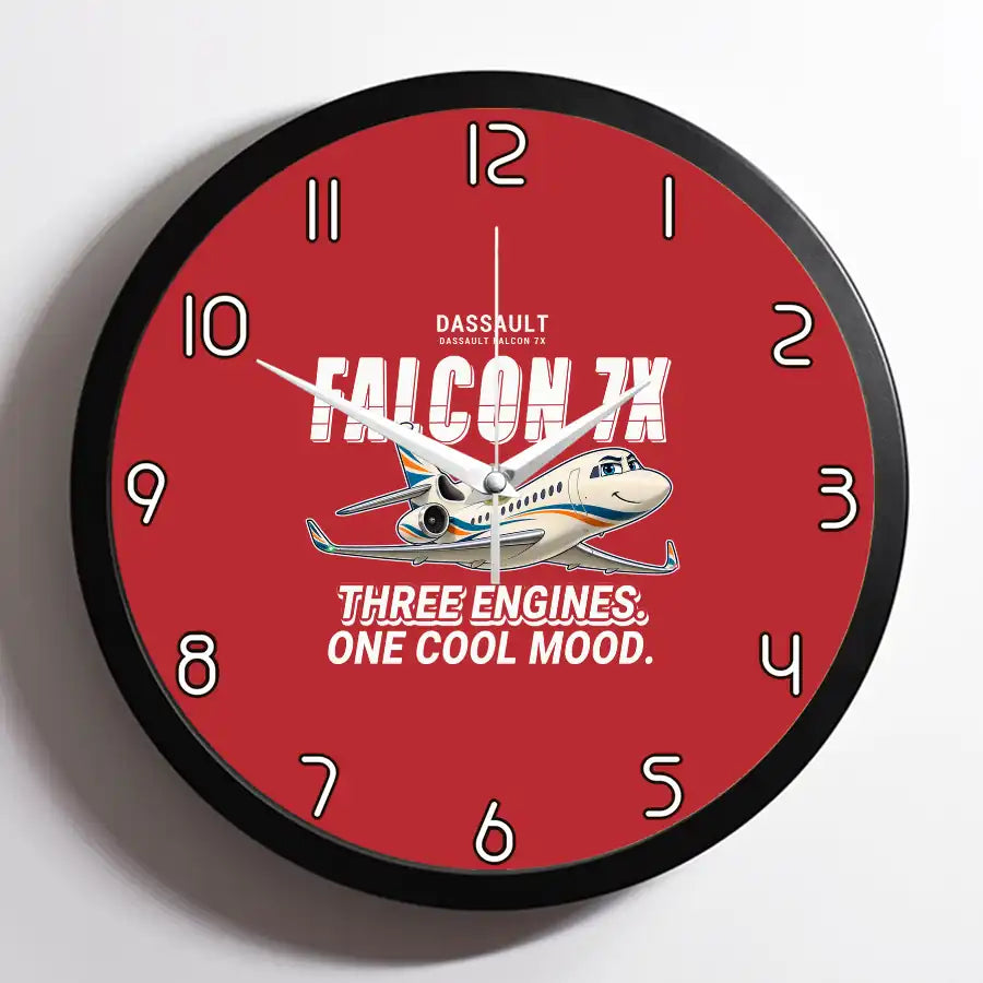Dassault Falcon 7X - Cartoon - Framed - Red