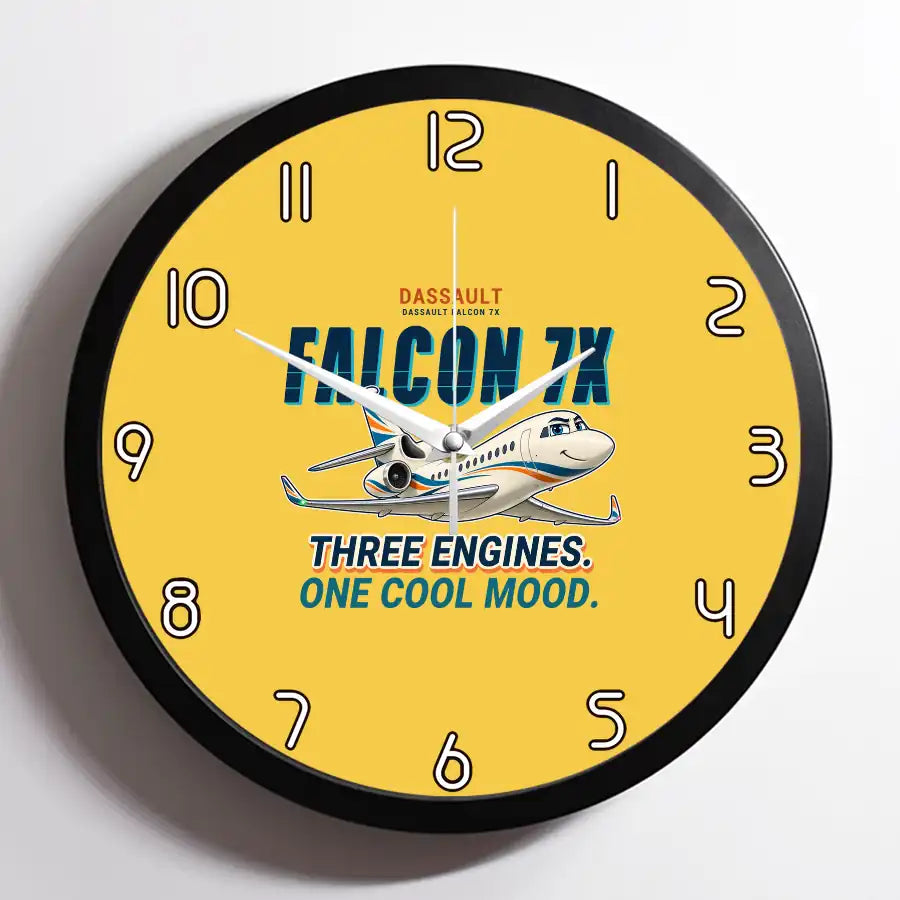 Dassault Falcon 7X - Cartoon - Framed - Yellow