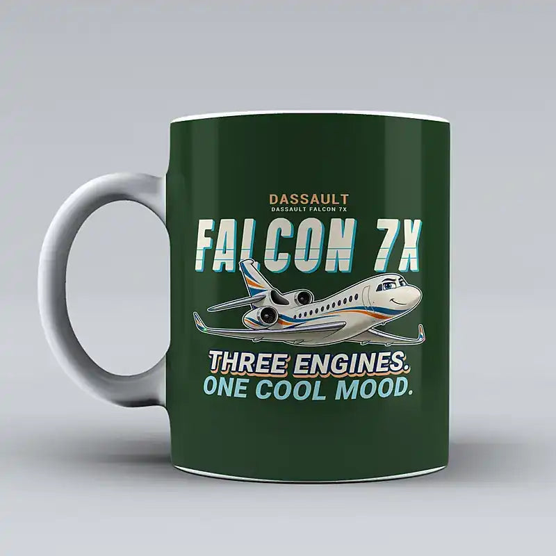 Dassault Falcon 7X - Cartoon - Mug - Dark Green