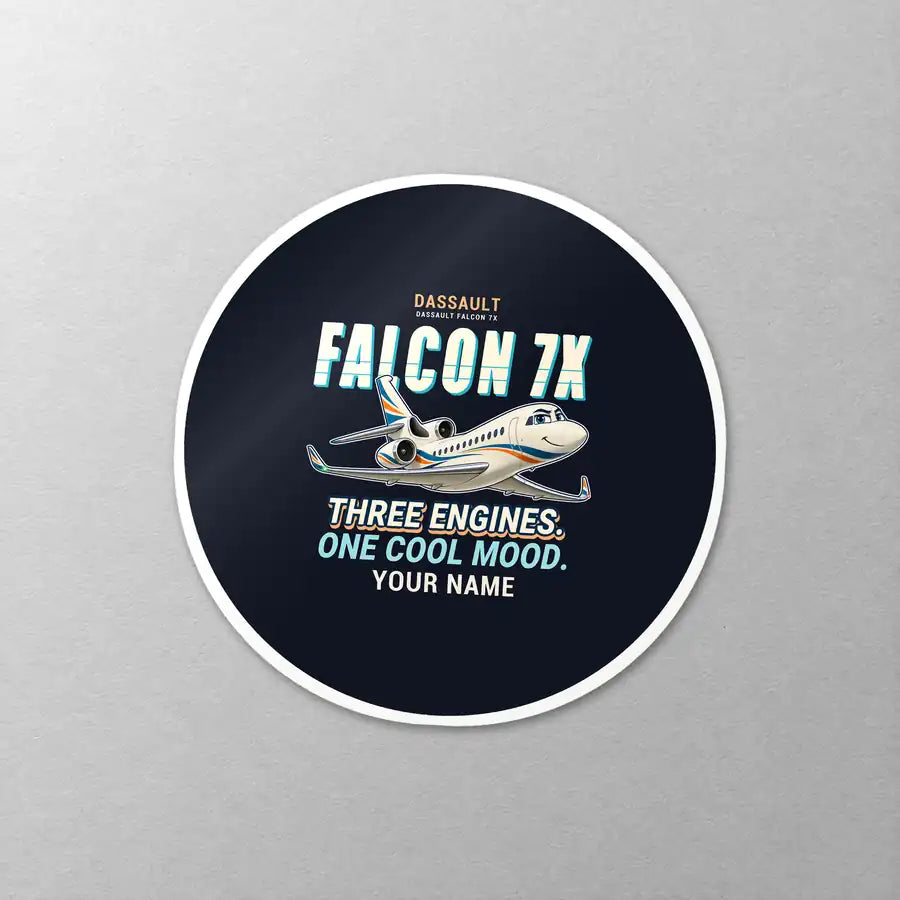 Dassault Falcon 7X - Cartoon + Name - Circle Sticker - Close-up