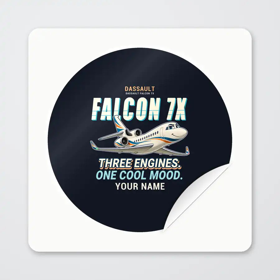 Dassault Falcon 7X - Cartoon + Name - Circle Sticker - Peel