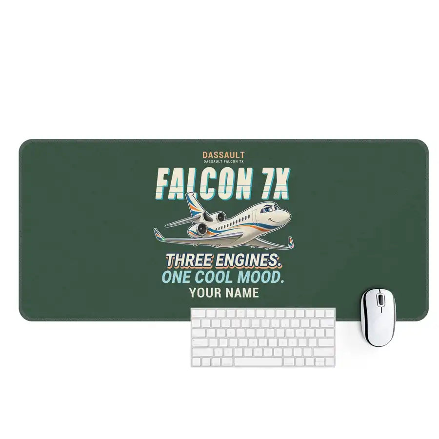 Dassault Falcon 7X - Cartoon + Name - Desk Mat - Dark Green