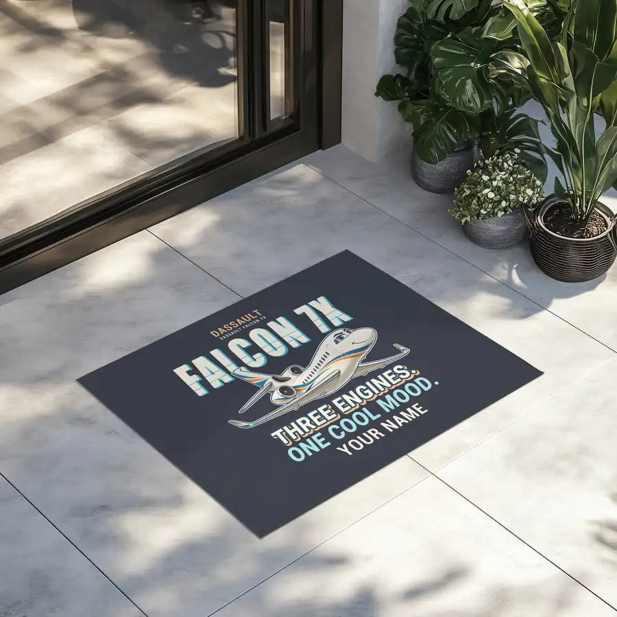 Dassault Falcon 7X - Cartoon + Name - Door Mat
