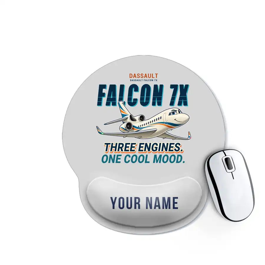 Dassault Falcon 7X - Cartoon + Name - Ergonomic Mouse Pad - Light Gray