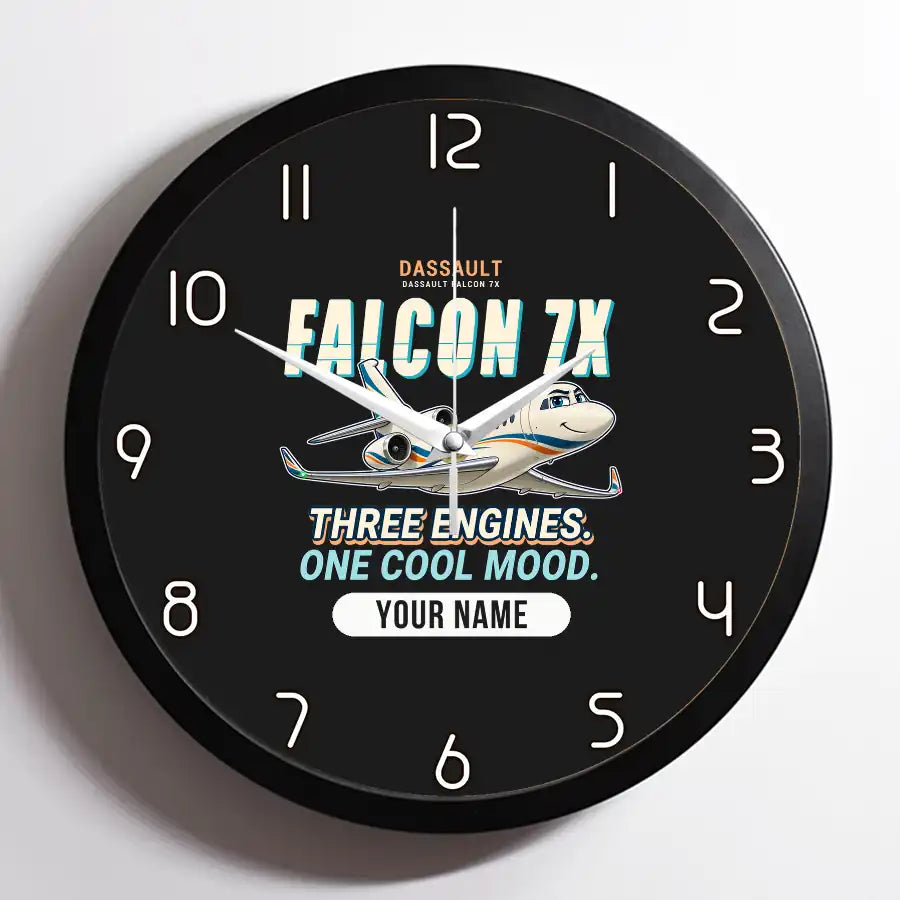 Dassault Falcon 7X - Cartoon + Name - Framed - Black