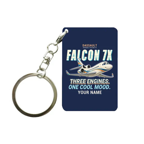 Dassault Falcon 7X - Cartoon + Name - Key Chain - Navy Blue