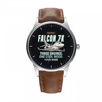 Thumbnail for Dassault Falcon 7X - Cartoon + Name - Leather Strap - Brown Leather Strap