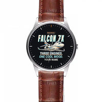 Thumbnail for Dassault Falcon 7X - Cartoon + Name - Leather Strap - Striped Brown Leather Strap