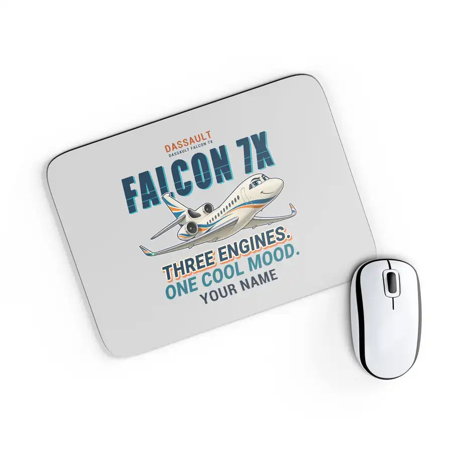 Dassault Falcon 7X - Cartoon + Name - Mouse Pad - Light Gray
