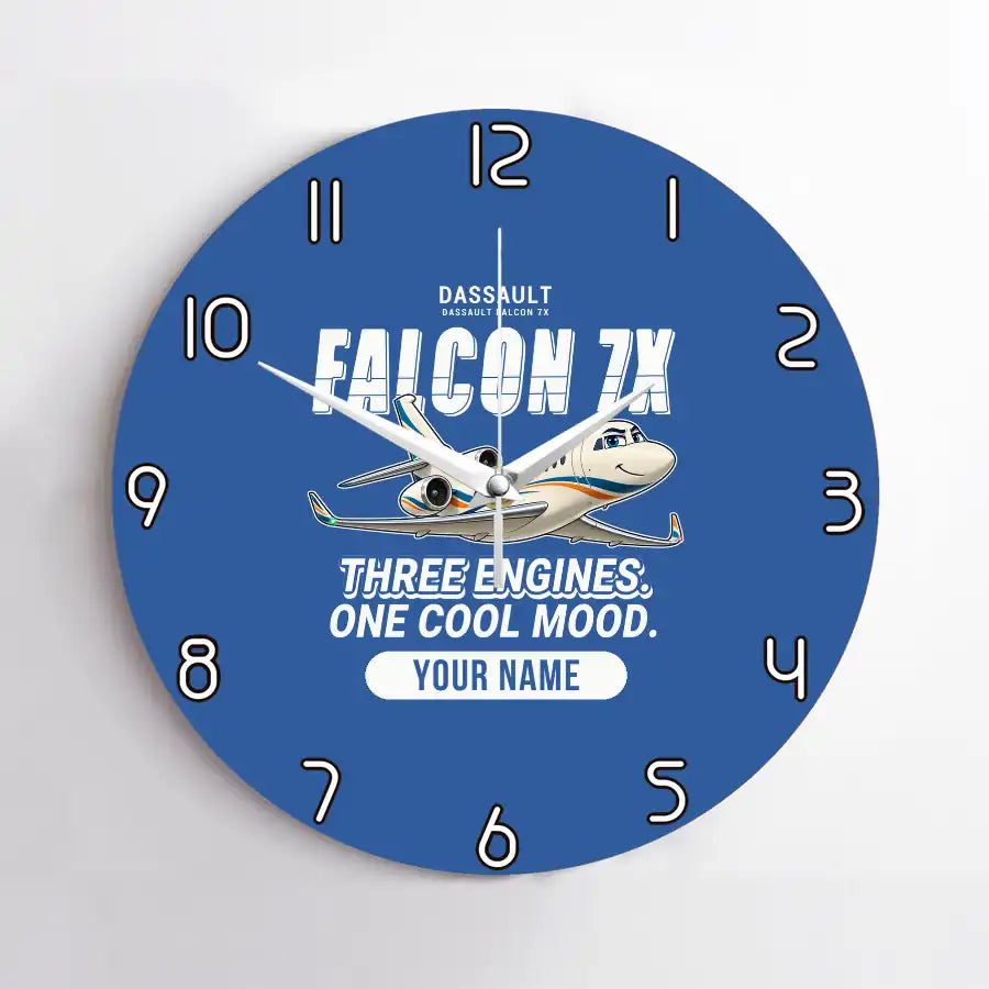 Dassault Falcon 7X - Cartoon + Name - No Frame - Blue