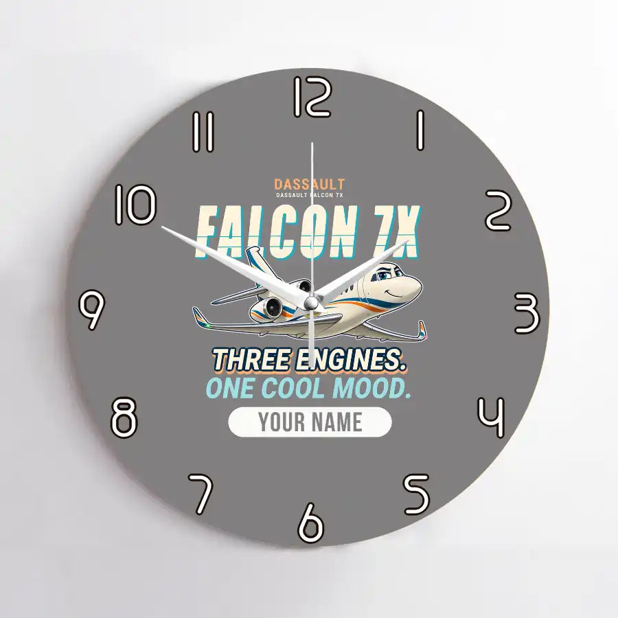 Dassault Falcon 7X - Cartoon + Name - No Frame - Gray