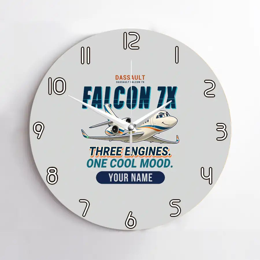 Dassault Falcon 7X - Cartoon + Name - No Frame - Light Gray