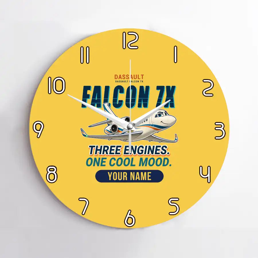 Dassault Falcon 7X - Cartoon + Name - No Frame - Yellow