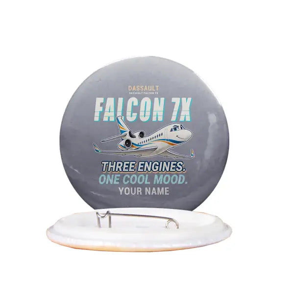 Dassault Falcon 7X - Cartoon + Name - Pin - Gray
