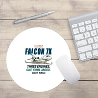 Thumbnail for Dassault Falcon 7X - Cartoon + Name - Round Mouse Pad - White