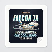 Thumbnail for Dassault Falcon 7X - Cartoon + Name - Square Sticker - Peel